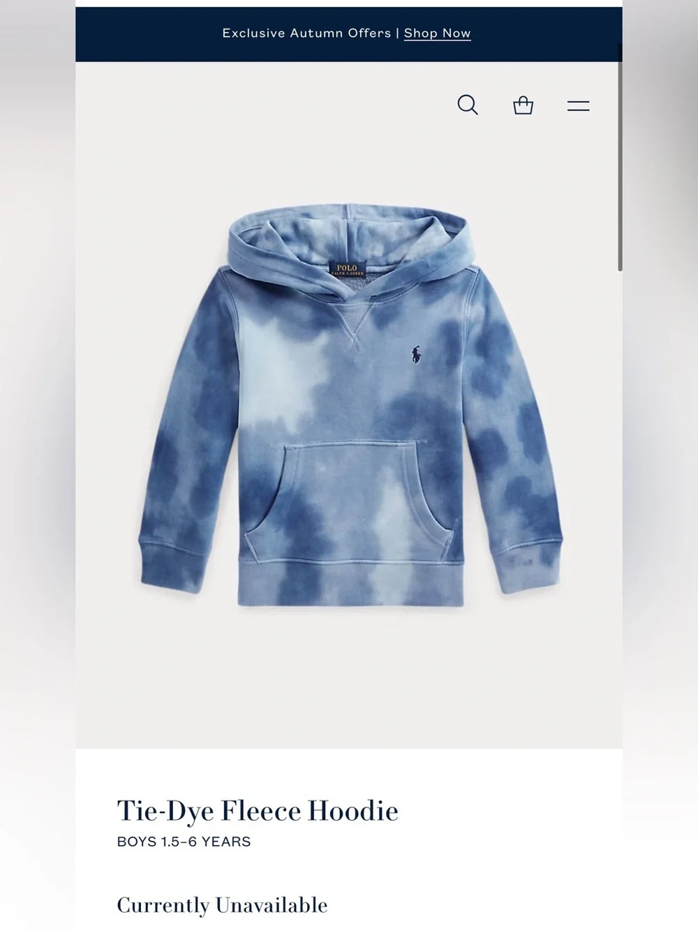Ralph Lauren Kids Blue Tie-Dye Fleece Hoodie Sweater 4T